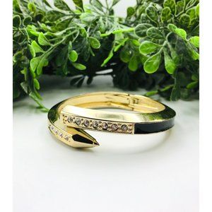 Bracelet bangle gold tone with black accent and rhinestones one pearl open ends